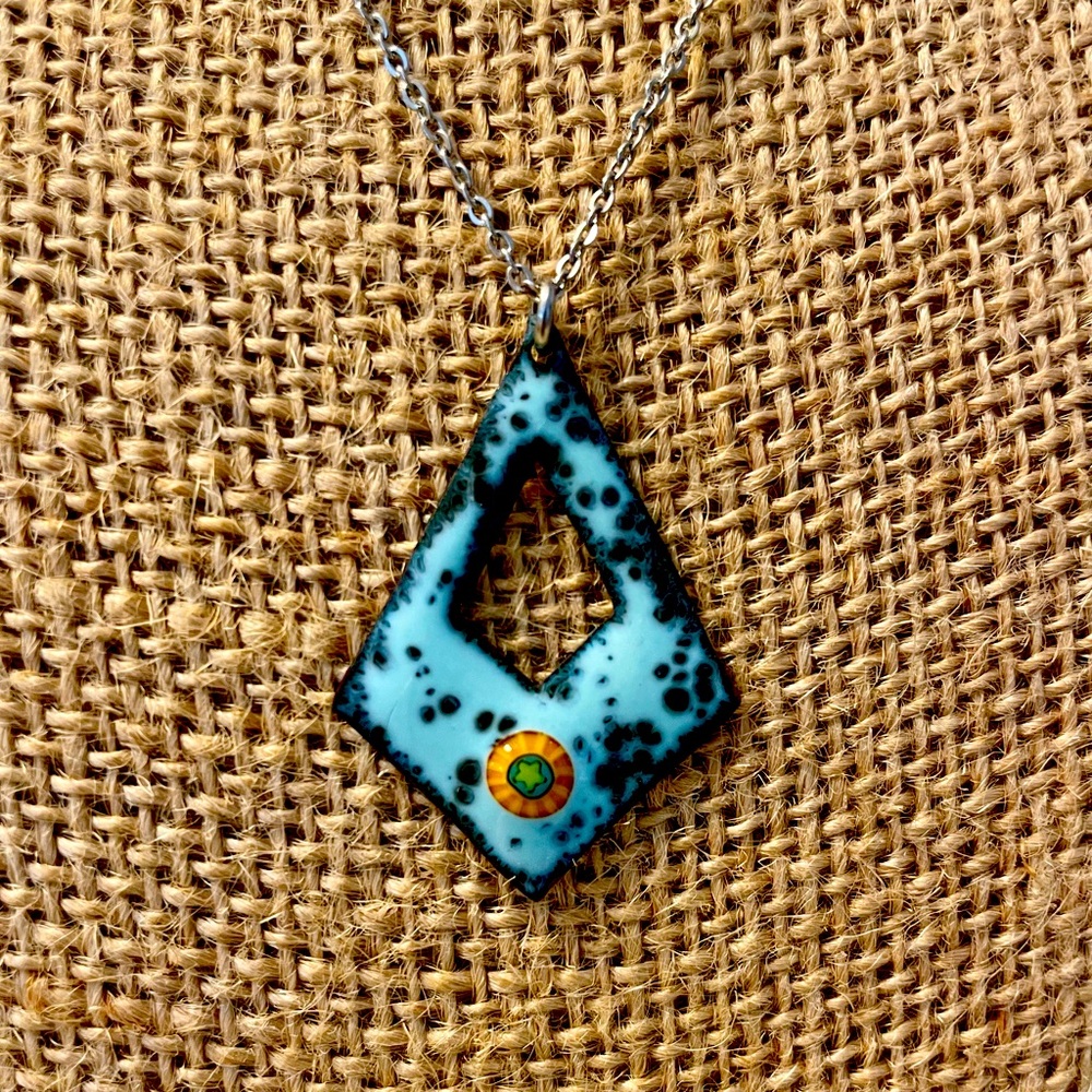 16” necklace with turquoise blue pendant.